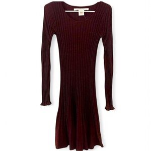 Max Studio Maroon Ribbed Long Sleeve Sweater Dress